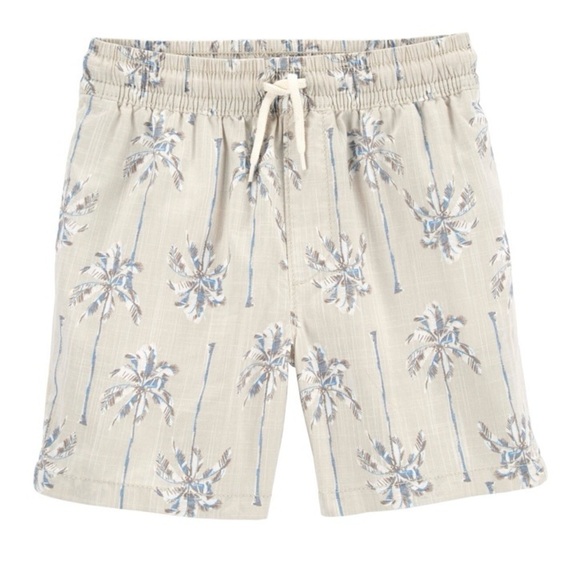 Osh Kosh Palm Tree Print Chambray Drawstring Shorts and Henley Pocket Tee. - Picture 3 of 4
